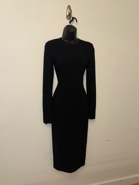 Givenchy Archive Black Wool Crepe Midi Dress with Oversized Zip Cuffs